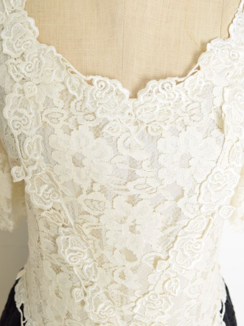 vintage 80s party prom dress cottagecore lace crochet Cachet tea length midi M - Picture 5 of 11